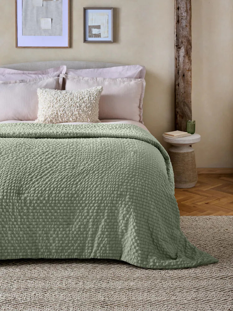 Sage Green Crinkle Textured Bedspread | Next EU