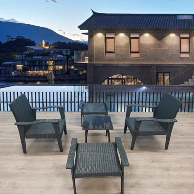 Patio Furniture Outdoor Chair And Ottoman 5 Pieces Rattan Seating Group With Cushions | Wayfair North America