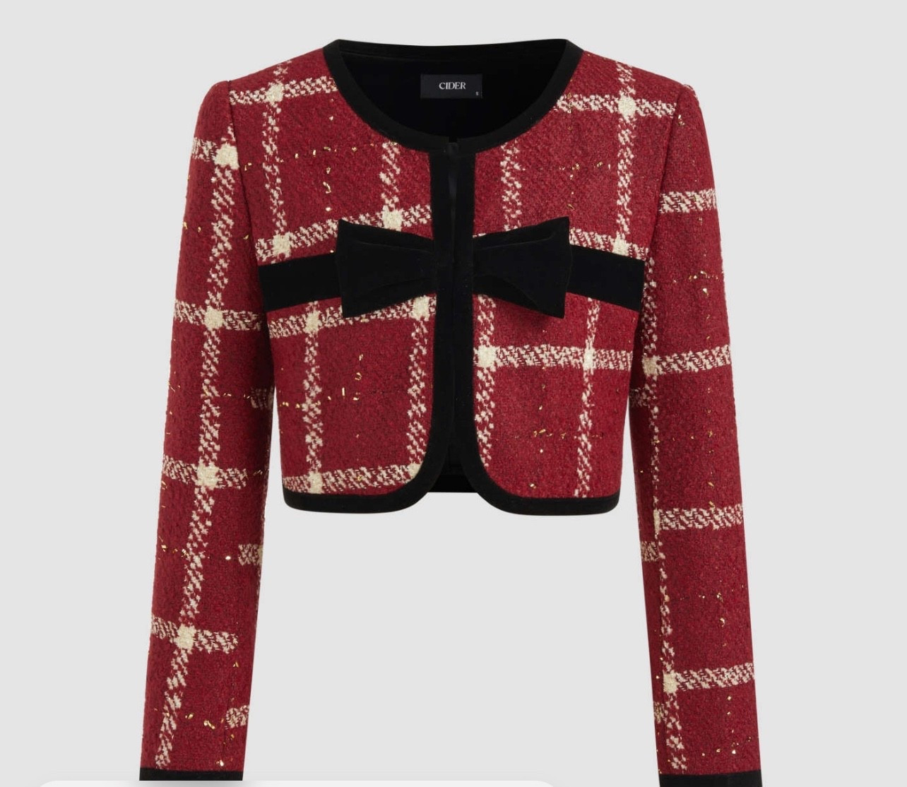 I see a gorgeous Valentine’s date night coming very soon. This should be a perfect jacket for it.
TWEED ROUND NECKLINE BOWKNOT JACKET
...
