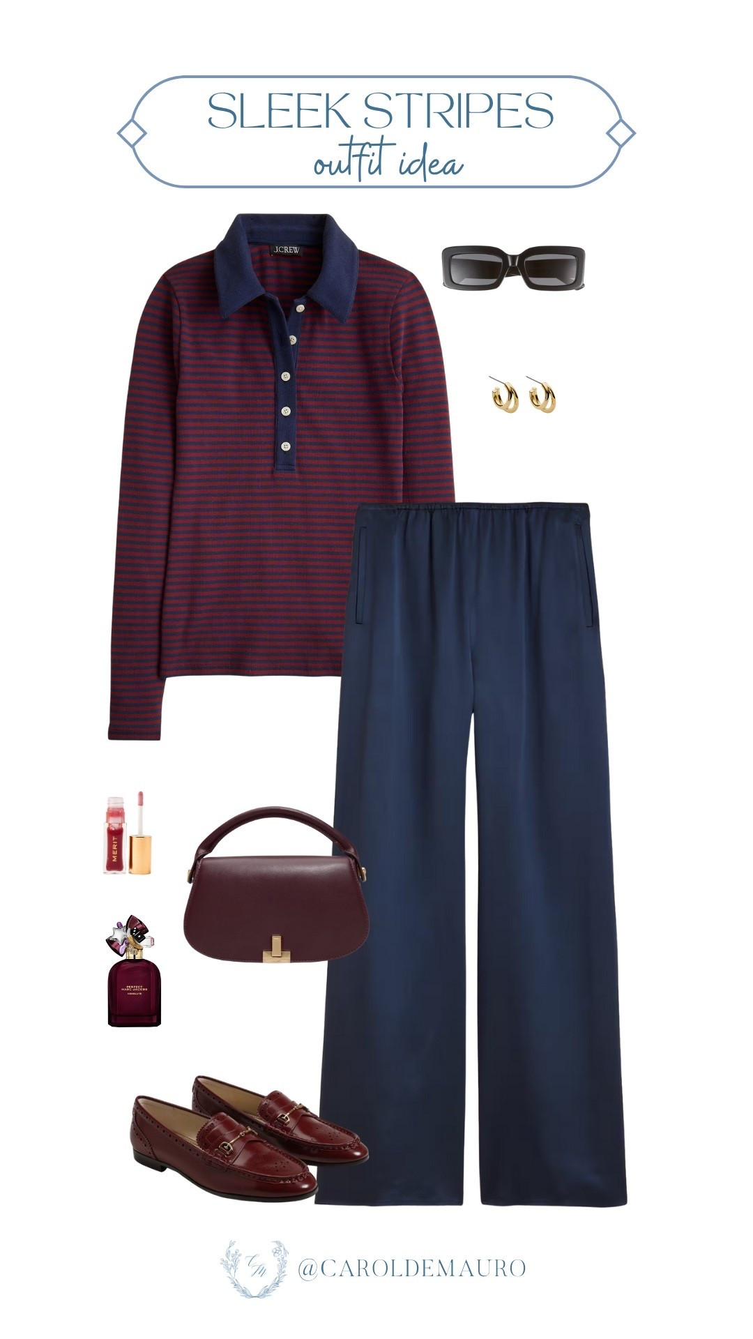 Stripes, but make them sleek! Style a gorgeous burgundy and navy striped polo with elegant wide-leg navy pants for a truly sophisticated feel. Finish it off with gold hoop earrings, chic sunglasses, and polished loafers.

semi casual, work to weekend, sweater weather, fall fashion, autumn wardrobe, elevated basics, burgundy finds, brunch outfit

#LTKStyleTip #LTKSeasonal #LTKU