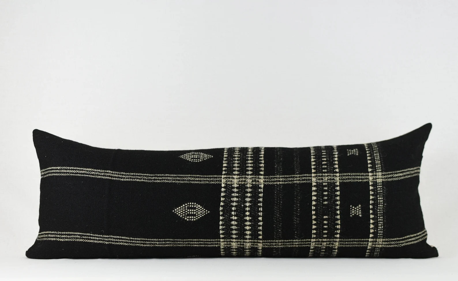 Aria Long Lumbar Black Woven Indian Wool Long Lumbar Pillow Cover - Etsy | Etsy (US)