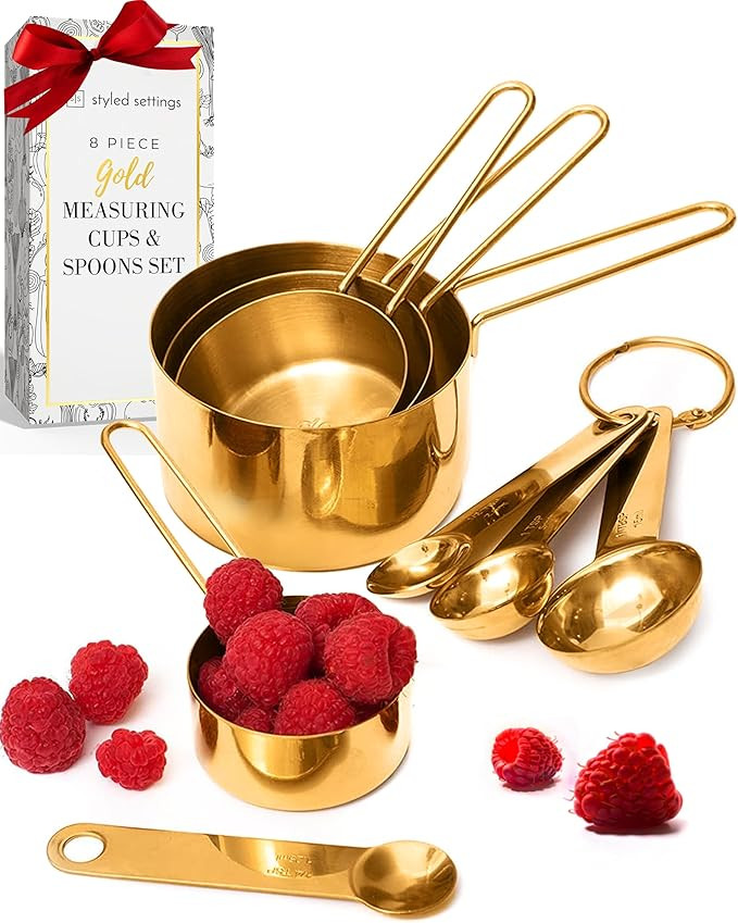STYLED SETTINGS Gold Measuring Cups and Spoons Set - Stackable 8PC Gold Measuring Set - Stylish, ... | Amazon (US)