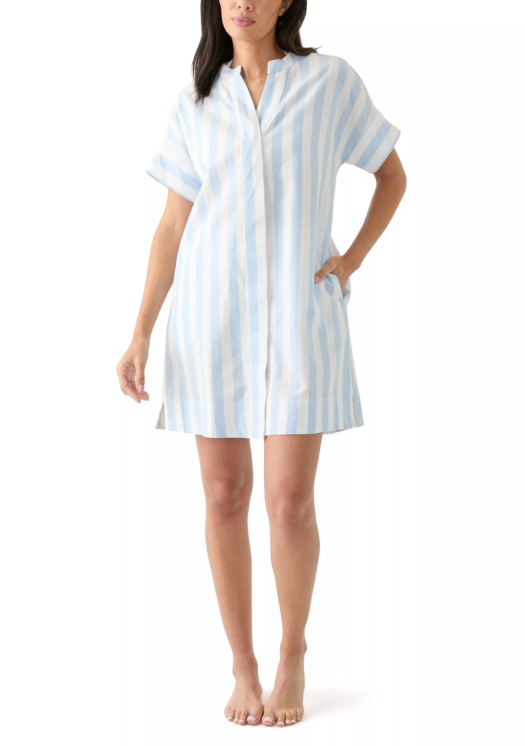 Women's Short Sleeve Yarn Dyed Popover Swim Cover Up | Belk