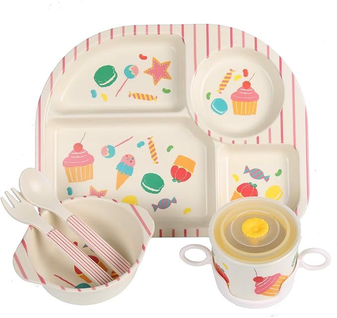 Kids 5 Pieces Bamboo Dinnerware Set,Divided Dinner Plate for Toddle&Children&Baby,Eco-Friendly Ba... | Amazon (CA)