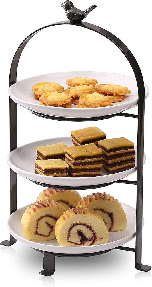 SparkWorks 3 Tiered Cake Stand, Tea Party Serving Platter, Dessert and Cupcake Stand, Metal Tiere... | Amazon (US)
