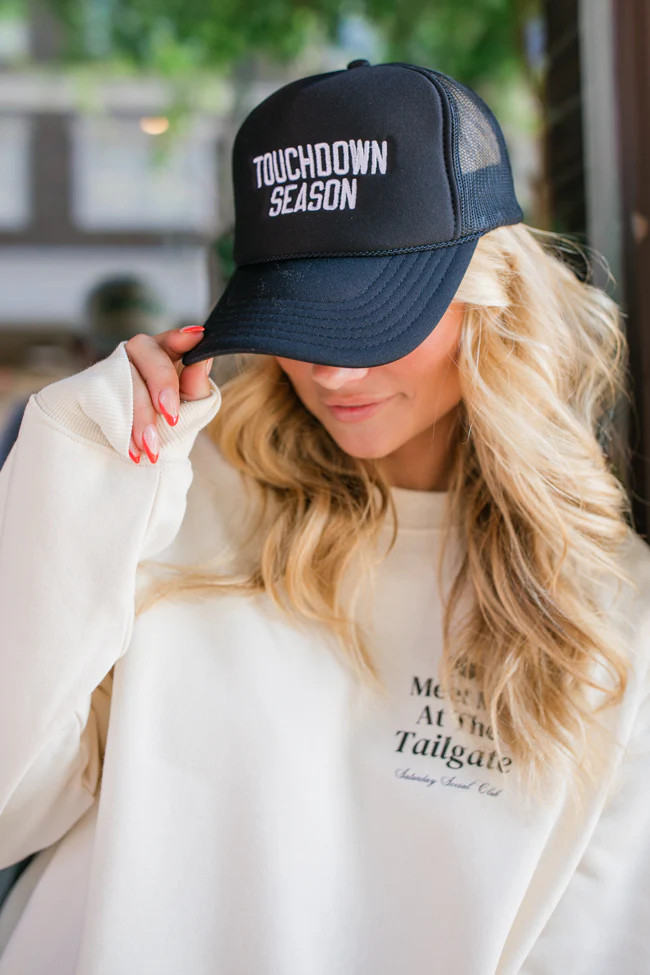 Touchdown Season Black Trucker Hat | Pink Lily