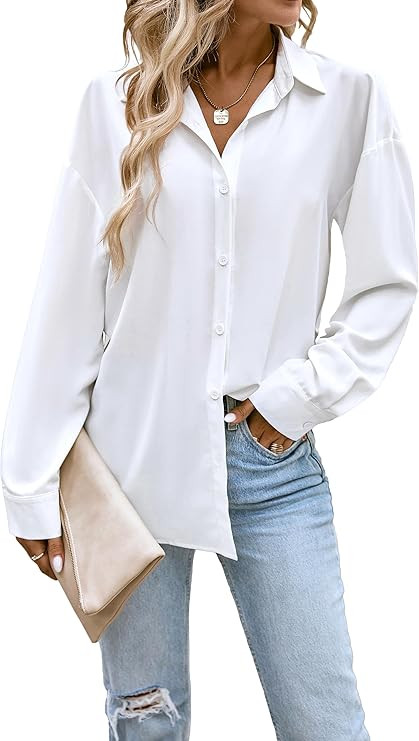 Button Down Shirts for Women Long Sleeve Collared Blouse Business Casual Tops | Amazon (US)
