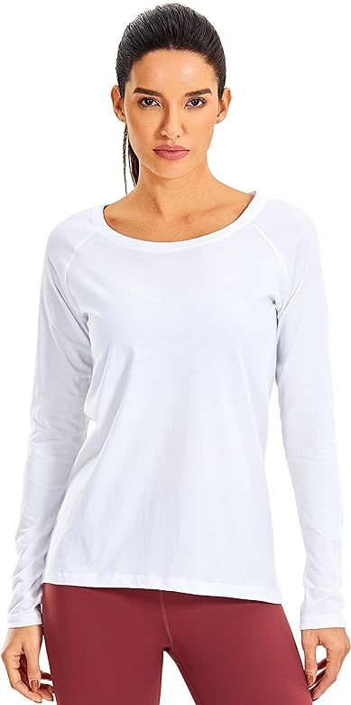 CRZ YOGA Women's Pima Cotton Lightweight Workout Long Sleeves Loose Fit Athletic Shirts Casual Yoga  | Amazon (US)