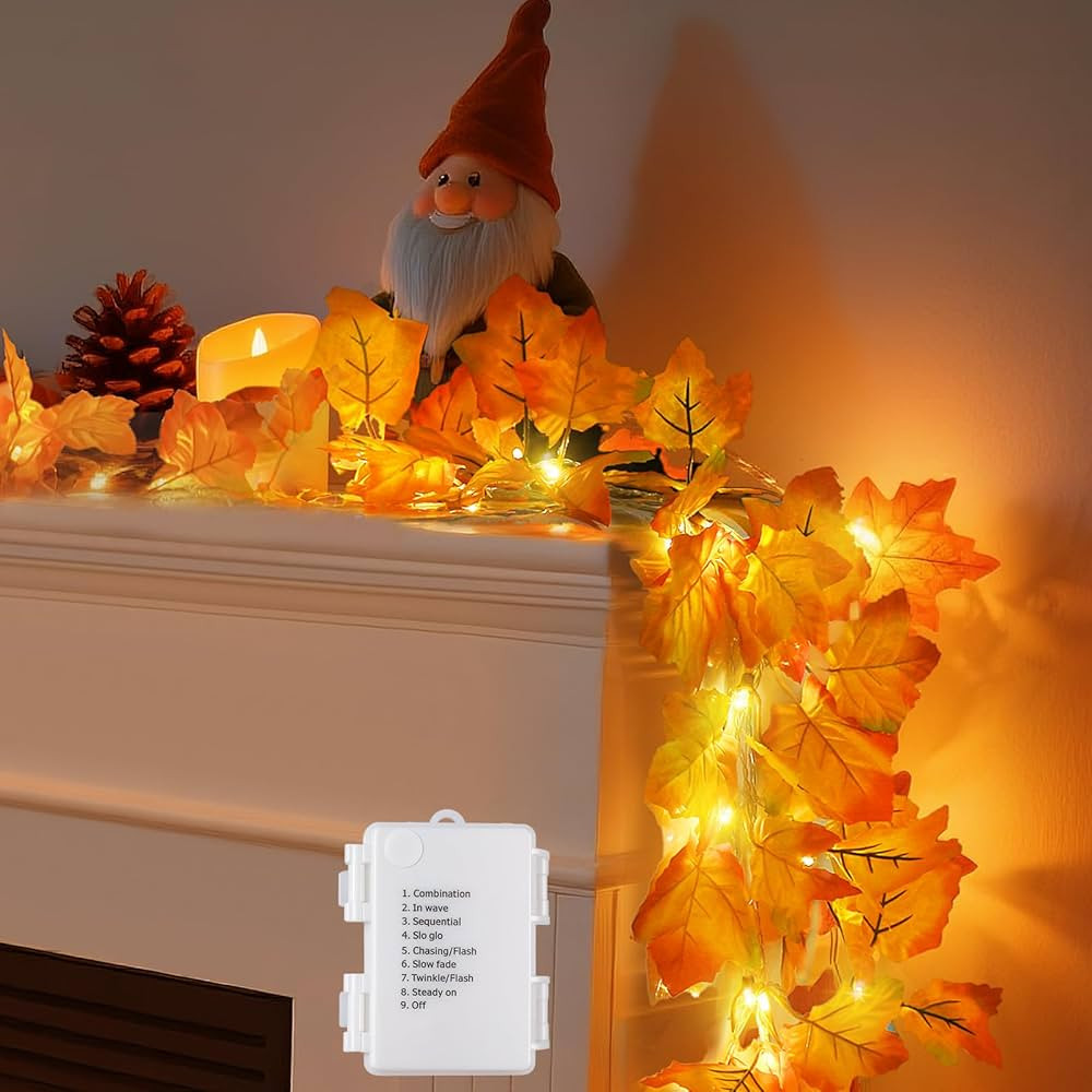 Luditek 8 Lighting Modes & Timer Fall Decorations for Home Maple Leaf Garland with Lights 40LED B... | Amazon (US)