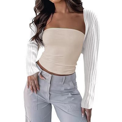 Coolmee Women's Bolero Shrug Sweater Knitted Long Sleeve Open Front Cropped Cardigan Shrugs Sweaters Tops 2XL White | Target