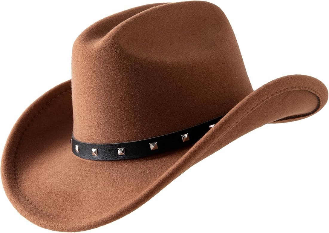 Jastore Kids Western Hats Boys Girls Cowboy Cowgirl Hat Felt Fedora Hat with Belt Buckle | Amazon (US)