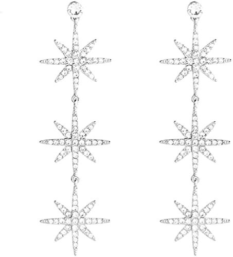 Blingsoul Gold 3 Christmas Stars Earrings - Silver Crystal 3 Hexagonal Snowflakes Dangling Weddin... | Amazon (US)