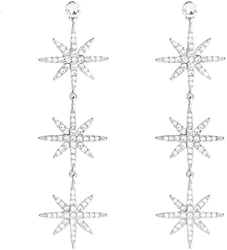 Blingsoul Gold 3 Christmas Stars Earrings - Silver Crystal 3 Hexagonal Snowflakes Dangling Weddin... | Amazon (US)