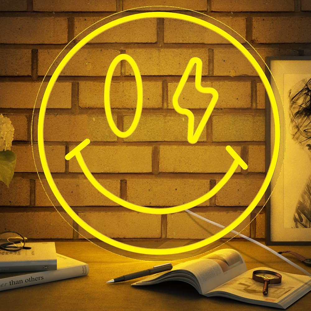 NEONIP Smiley Face Neon Sign, LED Neon Light for Wall Decor, USB Powered Light Up Signs, Yellow N... | Amazon (US)