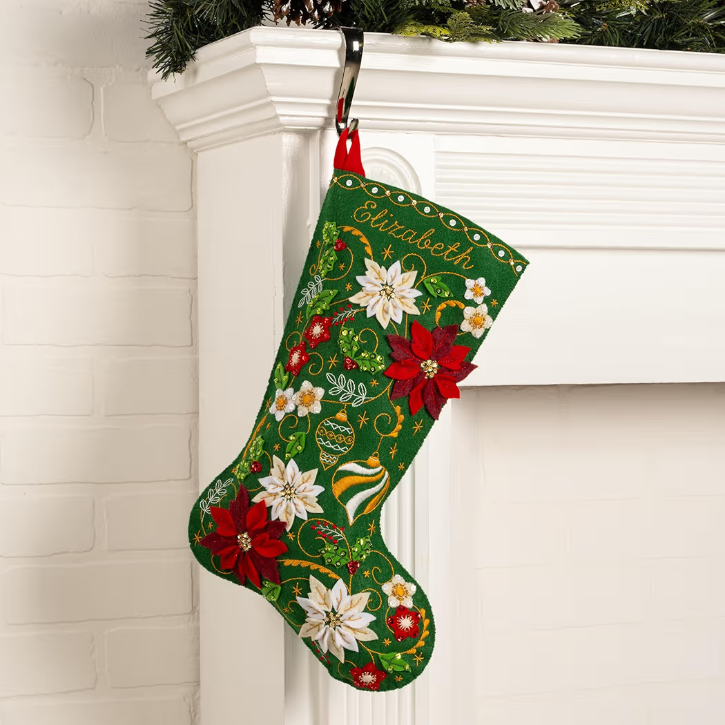 Bucilla Felt Applique 18" Stocking Making Kit, Poinsettia Elegance, Perfect for Holiday DIY Arts ... | Amazon (US)