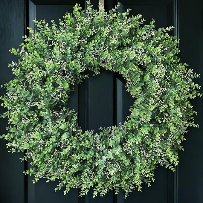32'' Eucalyptus Wreath for Front Door - Large Artificial Eucalyptus Leaves with White Seeds Green... | Amazon (US)