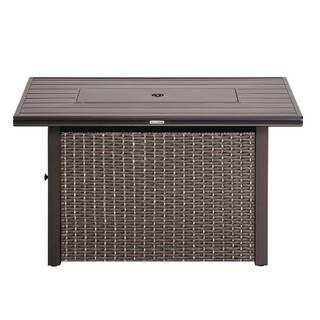 Nuu Garden 44 in. Rectangle Brown Aluminum Propane Gas Wicker Fire Pit Table 50,000 BTU with Fire Gl | The Home Depot