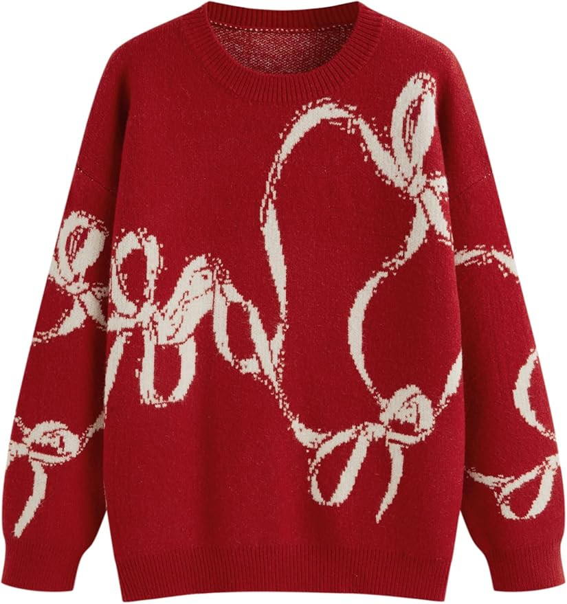 CIDER Womens Sweater Bow Knot Cute Y2k Long Sleeve Crew Neck Pullover Tops | Amazon (US)