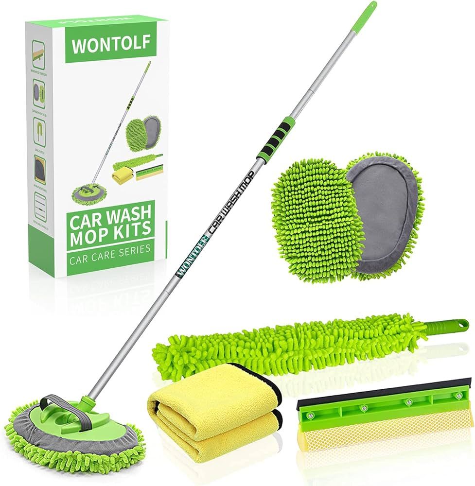 Wontolf 62'' Car Wash Brush with Long Handle Chenille Microfiber Car Wash Mop Mitt Car Washing Br... | Amazon (US)
