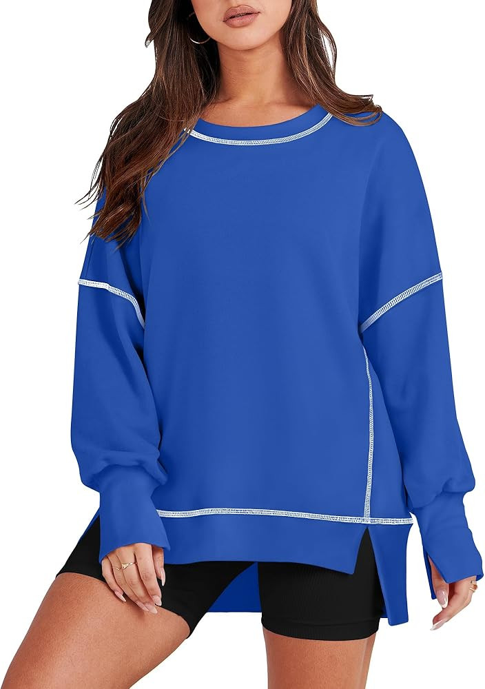 RUBZOOF Womens Casual Crewneck Sweatshirts Long Sleeve Oversized Trendy Contrast Stitching Fall P... | Amazon (US)
