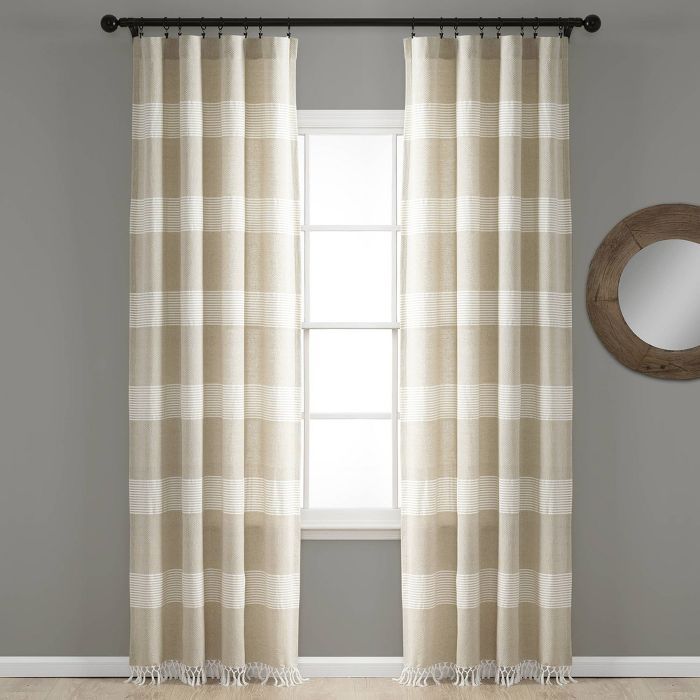 Set of 2 Tucker Stripe Yarn Dyed Cotton Knotted Tassel Light Filtering Window Curtain Panels - Lu... | Target