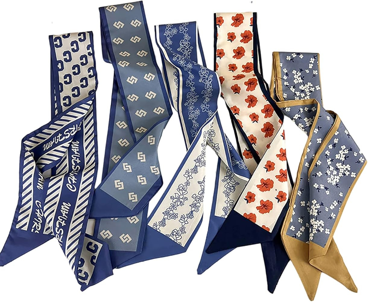 NCDUANSAN Retro small silk scarf girl heart spring and summer narrow ribbon headband headband bag... | Amazon (US)