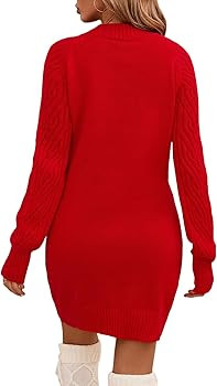 Merry Christmas Sweater Dress, Red Knit, Long Sleeve Mini Dress with Cable Pattern | Amazon (US)
