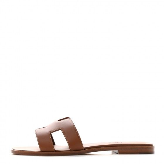 HERMES Box Calfskin Oran Sandals 38.5 Gold | FASHIONPHILE | Fashionphile