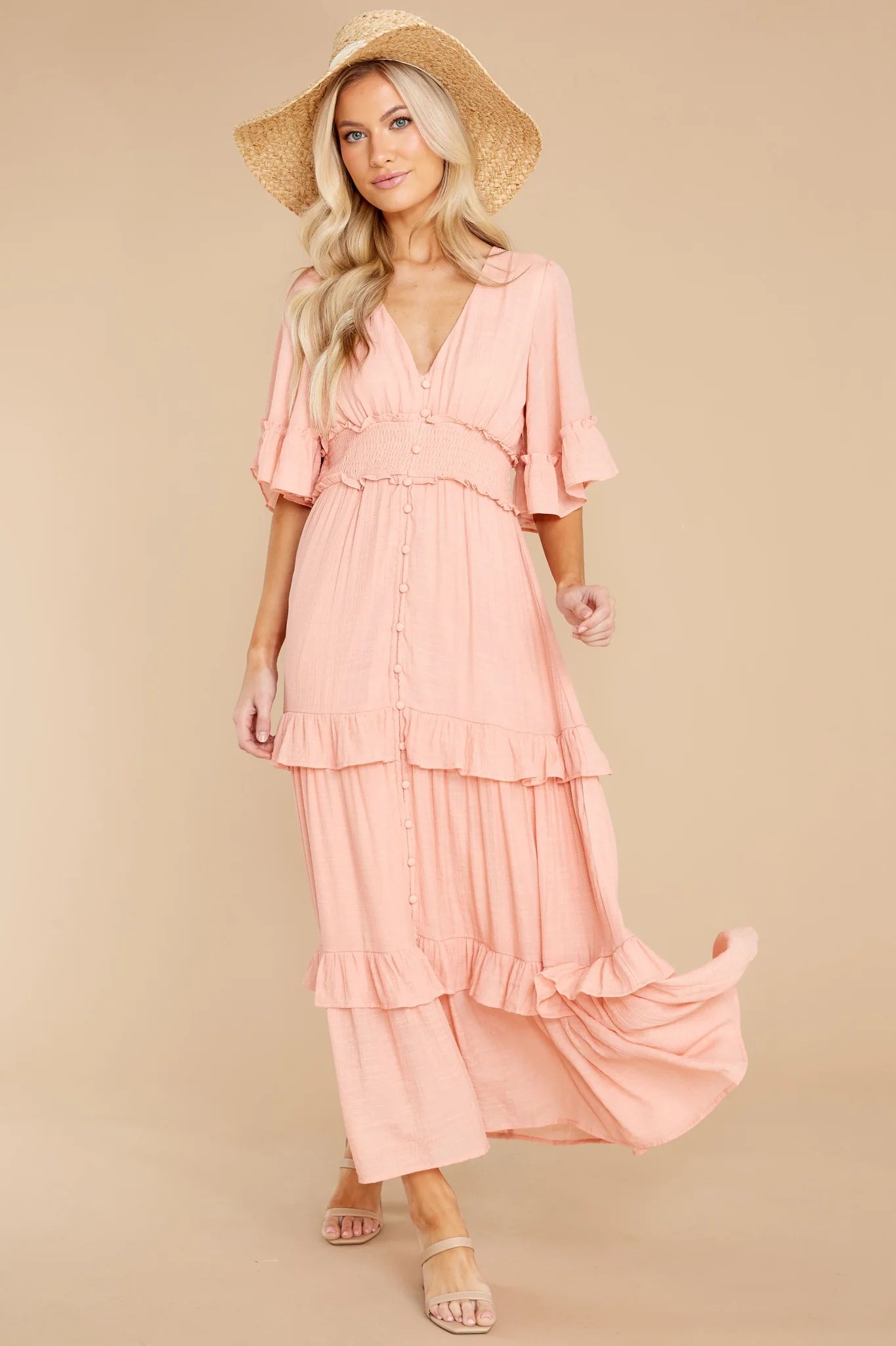 Twirl Some More Peach Midi Dress | Red Dress 