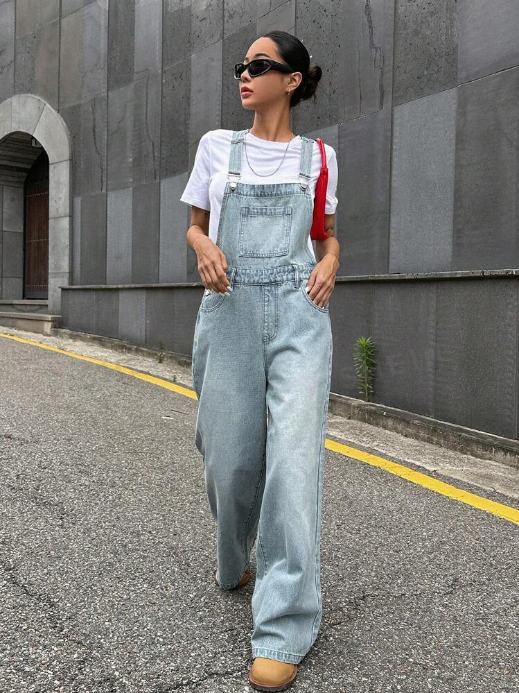 DAZY Slant Pocket Denim Overalls Without Tee | SHEIN