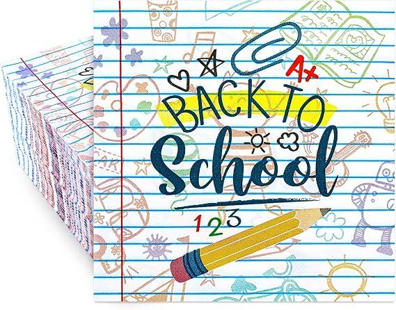 Whaline 80 Pack Back to School Paper Napkin 6.5 x 6.5 Inch Pencil Homework Prints Paper Napkin Sc... | Amazon (US)