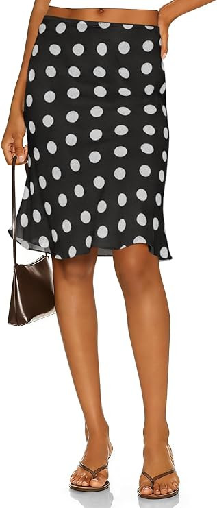 Tankaneo Womens Polka Dot Midi Skirt Summer Elastic High Waisted Skirts Sheer Mesh Going Out Vint... | Amazon (US)