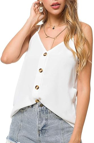 Fancyskin Women's Casual Button Down V Neck Cami Tank Tops Sleeveless Blouses | Amazon (US)