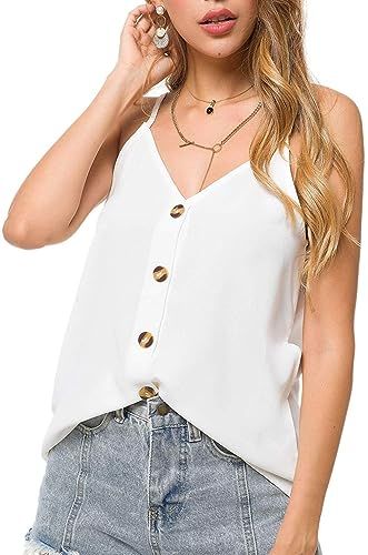 Fancyskin Women's Casual Button Down V Neck Cami Tank Tops Sleeveless Blouses | Amazon (US)