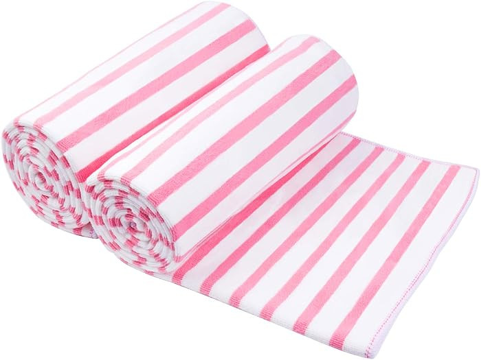 JML Microfiber Bath Towels Set, 2 Pack, 30" x 60", Absorbent Quick Drying Beach Towel Cabana Stri... | Amazon (US)
