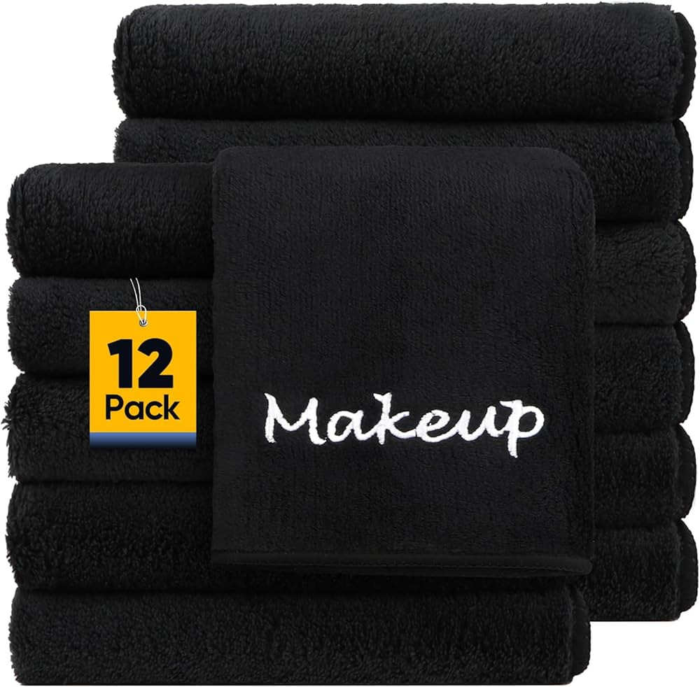 Makeup Remover Cloth, 12 Pack Black Facial Wash Cloths, Soft Coral Fleece Microfiber Towels for F... | Amazon (US)