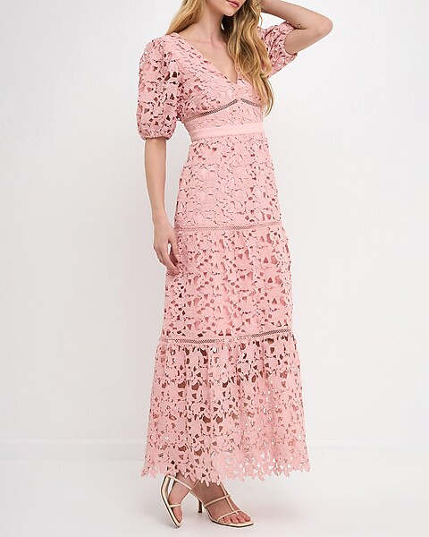 Endless Rose Puff Sleeves Lace Tiered Maxi Dress | Express