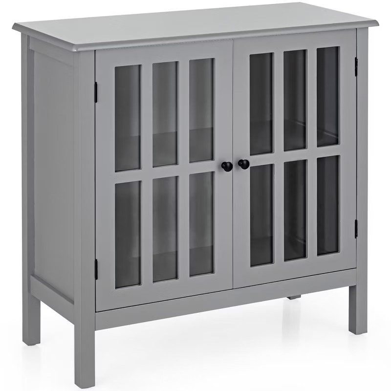 Costway Storage Buffet Cabinet Glass Door Sideboard Console Table Server Gray | Target