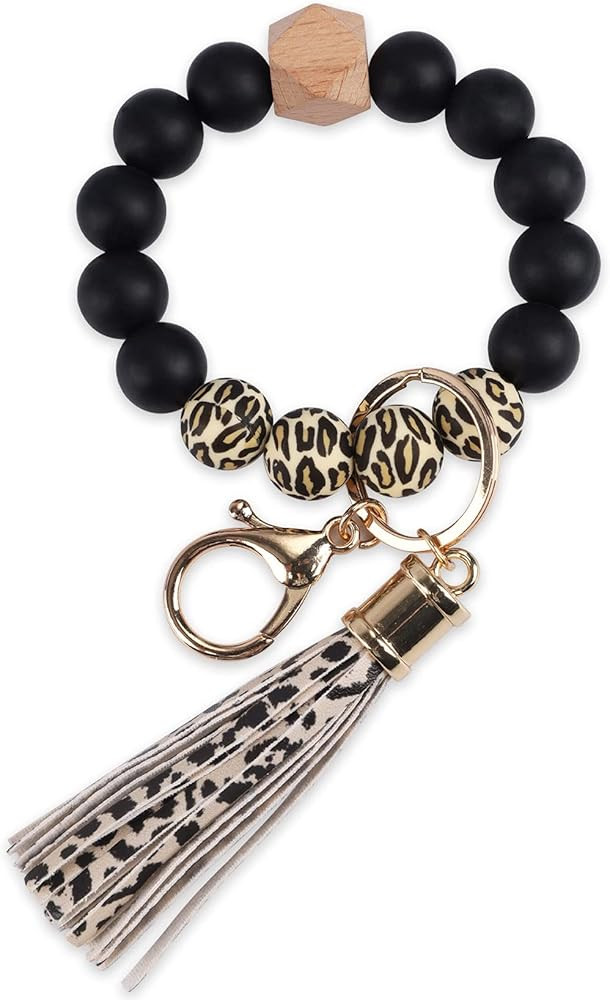 GIEMSON Bracelet Keychain Wristlet Silicone Beaded Bangle Bracelet Keyring for Women | Amazon (US)