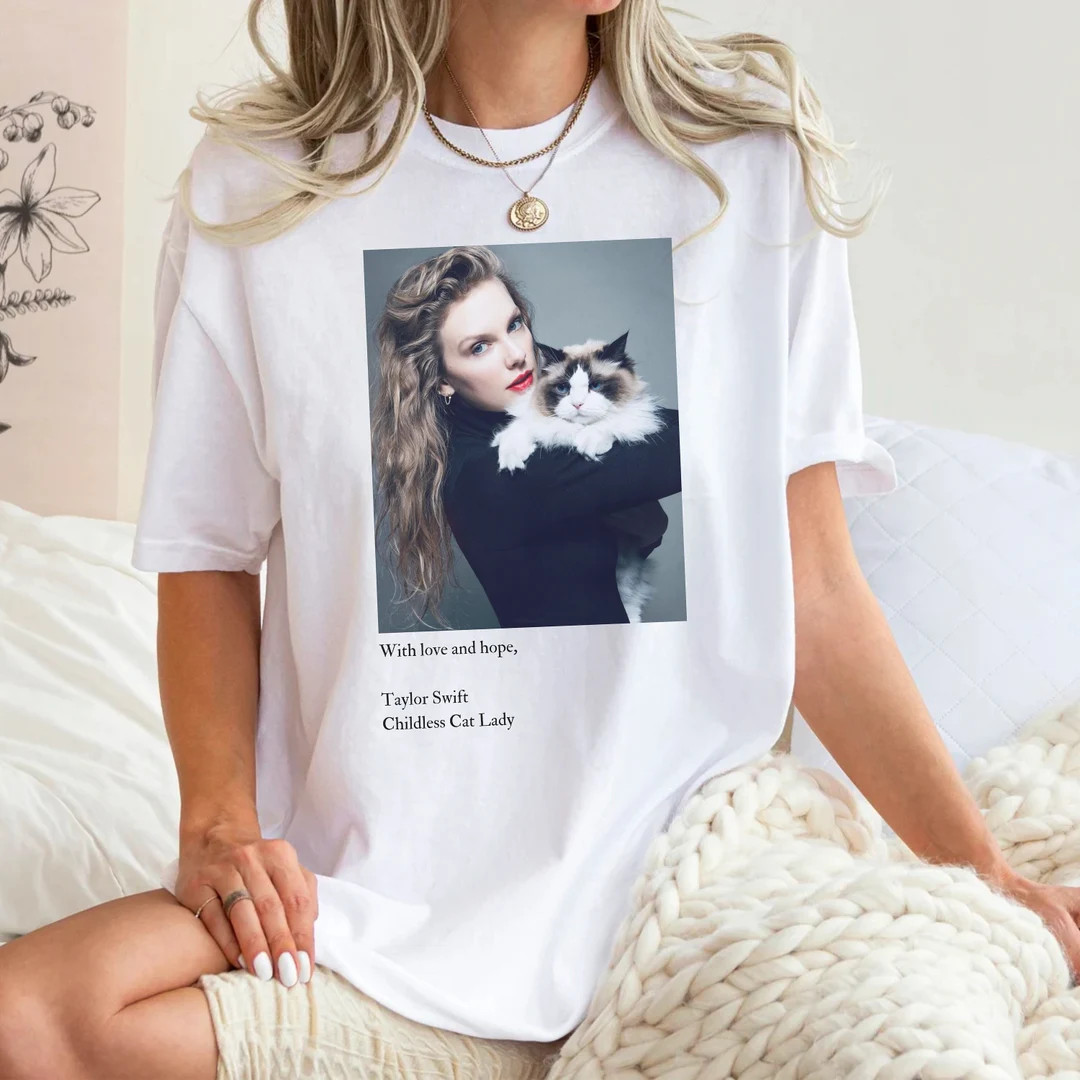 Swift Harris Endorsement Photo, Childless Cat Lady Tee, Benjamin Button, Swift Comfort Colors Shi... | Etsy (US)