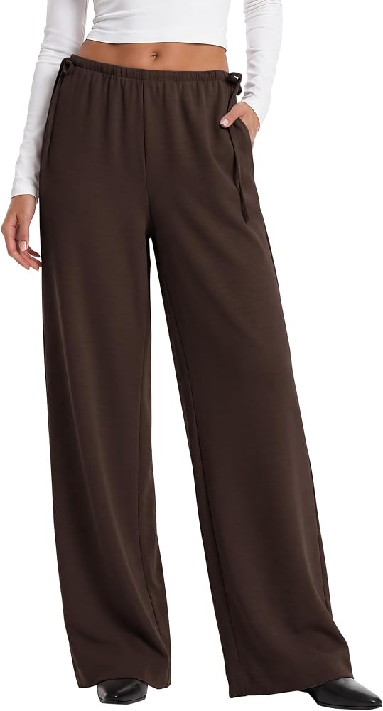 Abonlen Crepe Wide Leg Pants for Women Wrinkle Free Flowy Casual Trousers | Amazon (US)