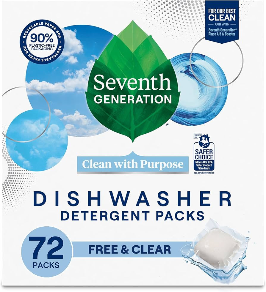 Seventh Generation Dishwasher Detergent Packs for sparkling dishes Free & Clear Dishwasher Tabs (... | Amazon (US)