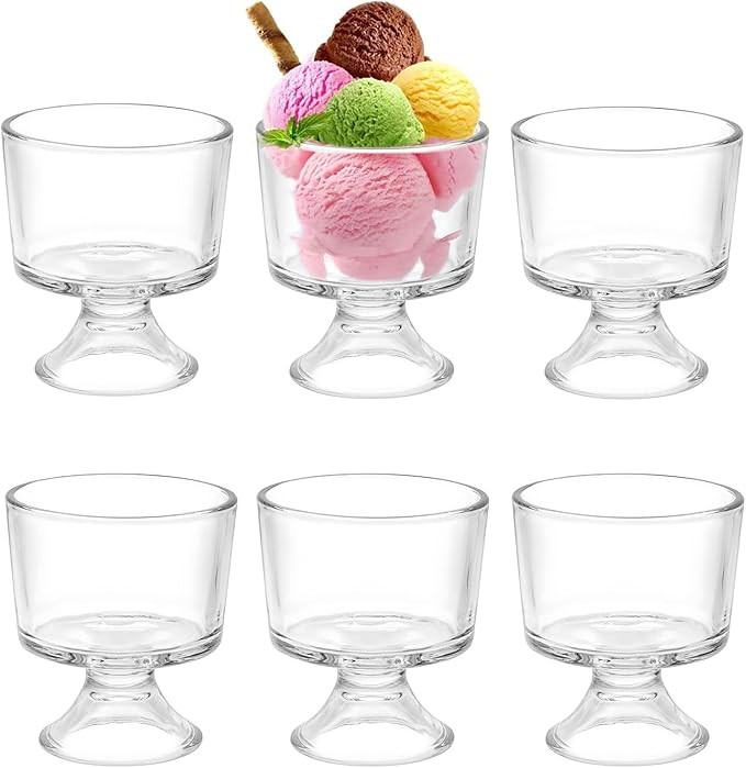 BSTKEY 6PCS Set 10 oz Glass Dessert Bowls/Cups, Cute Footed Dessert Bowls for Ice Cream Trifle Fr... | Amazon (US)