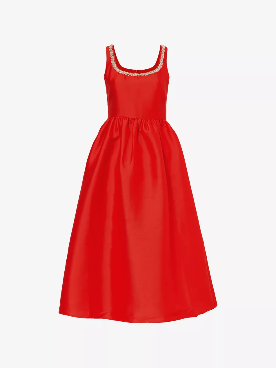 Taffeta gem-embellished woven midi dress | Selfridges