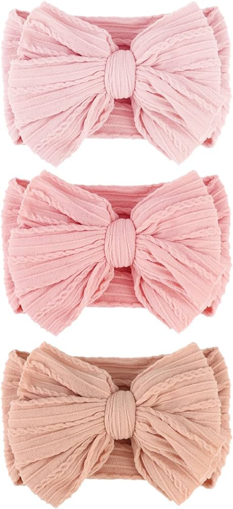 3 Pcs Baby Bows Headbands Nylon Newborn Baby Headbands Toddler Infant Hairbands with Big Bows for... | Amazon (US)
