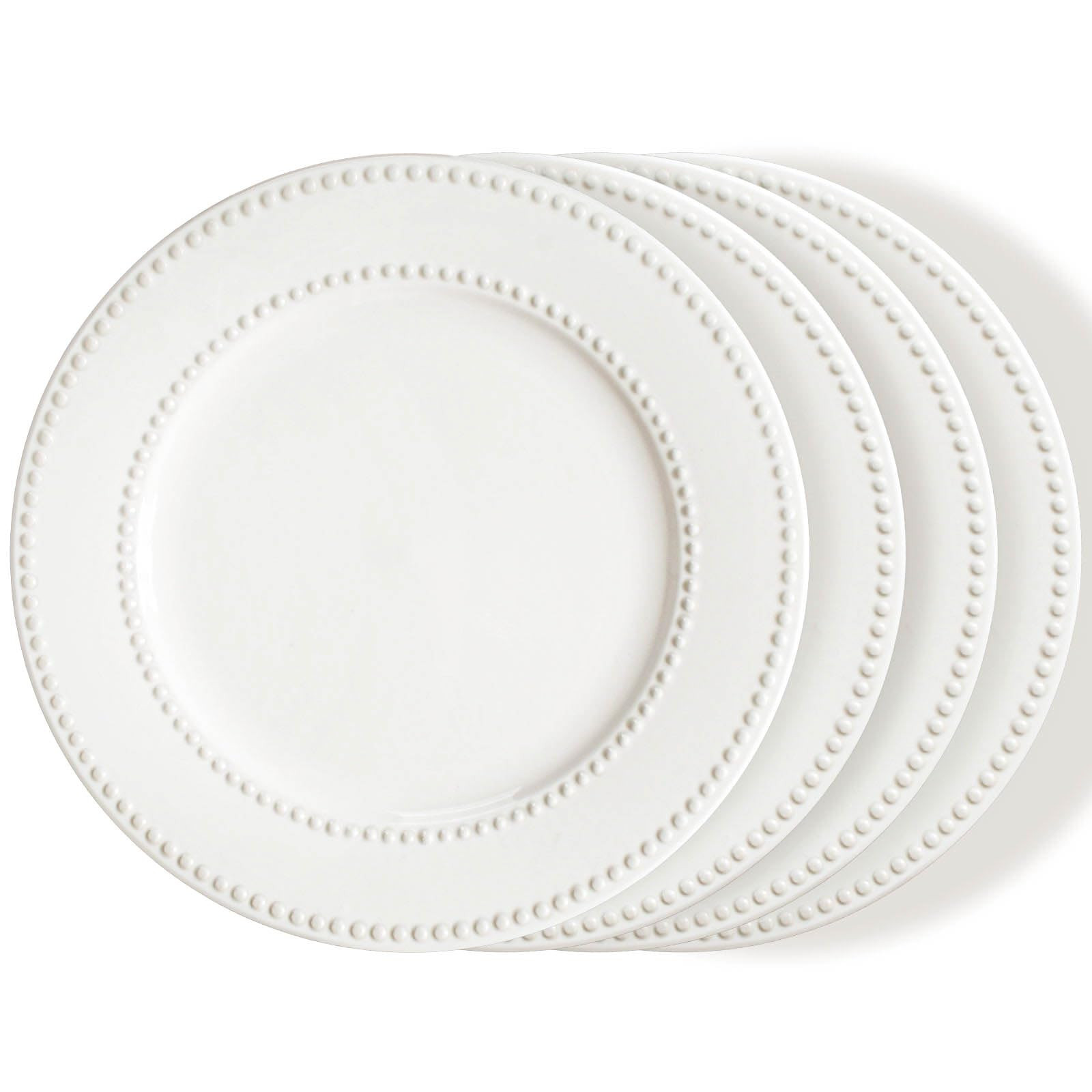 Dinner Plates Set of 4, 10.5 inch White Ceramic Plates, Embossed Salad Plates, Serving Plates for... | Amazon (US)