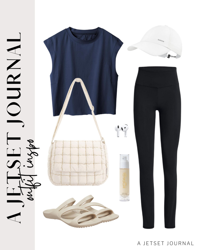 This navy sleeveless top pairs well with comfy leggings. This look works well with flexible Crocs sandals for a light, comfy feel. BAGSMART’s lightweight crossbody bag, paired with your Apple AirPods, will complete this look. 

#LTKSeasonal #LTKSaleAlert #LTKTravel
 

 
