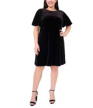 CeCe Plus Size Velvet Round Neck Elbow Sleeve A Line Dress | Dillard's | Dillard's