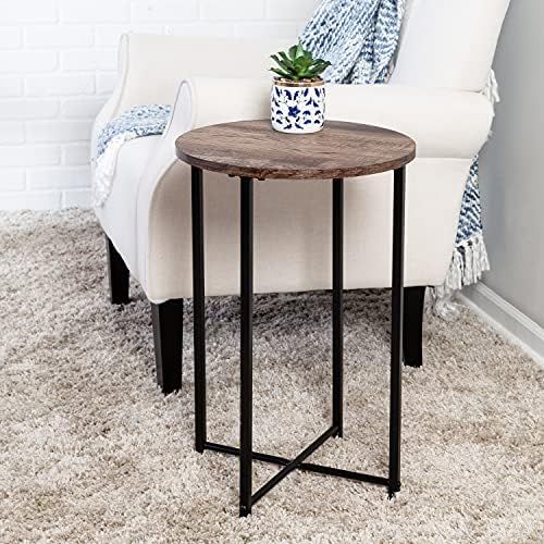 Honey-Can-Do Round Side Table with X-Pattern Base, Natural TBL-09247 Black,20 lbs | Amazon (US)