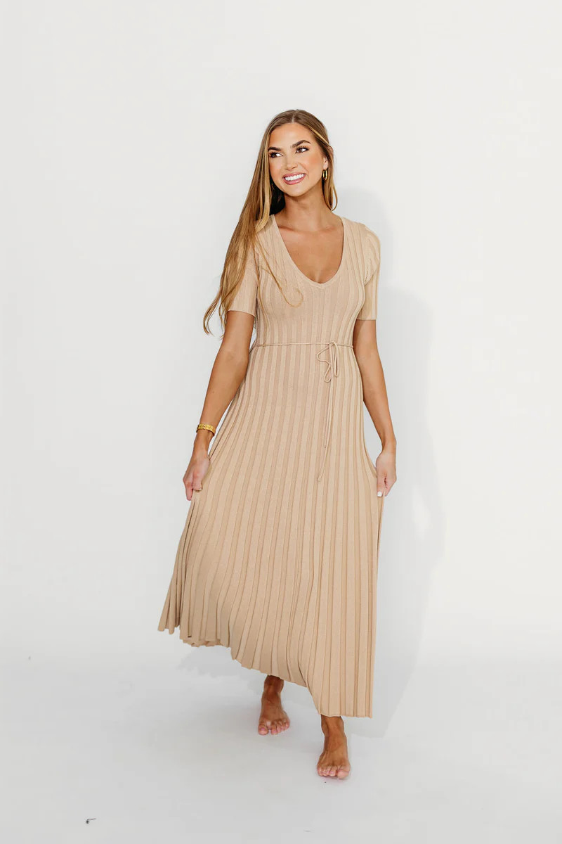 Oakley Ribbed Maxi Dress in Taupe - Bump Friendly | Worth Collective